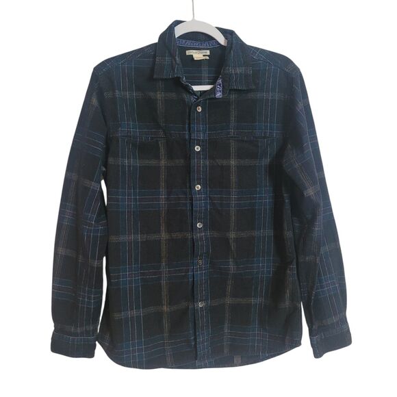 Carbon Other - Carbon 2 Cobalt Corduroy Button Up Shirt Mens Size Small Blue Black Plaid Preppy